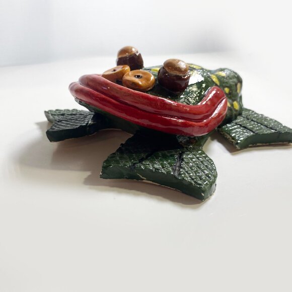 Handmade Ceramic Pottery Green Frog Toad Figurine Cartoony Paperweight Heavy - Picture 5 of 7